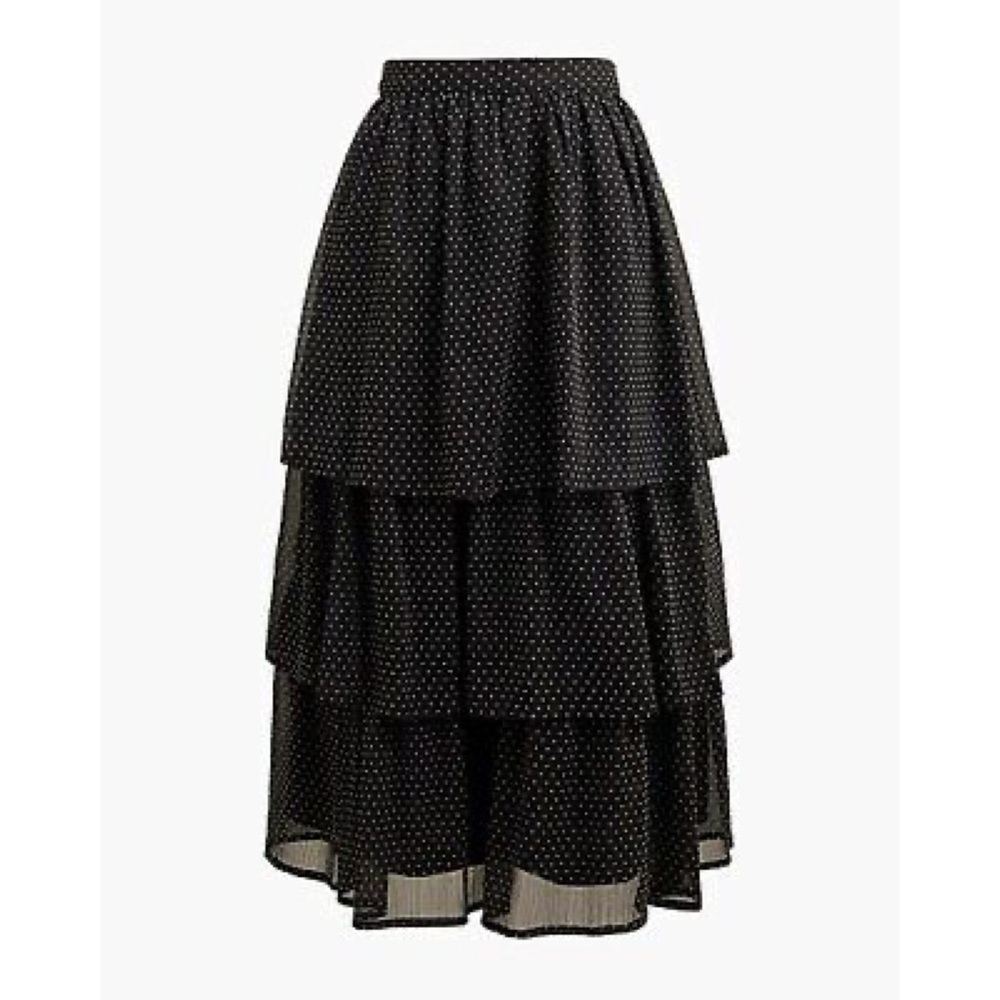 NEW J CREW Polka Dot Tiered Ruffle Midi Skirt L